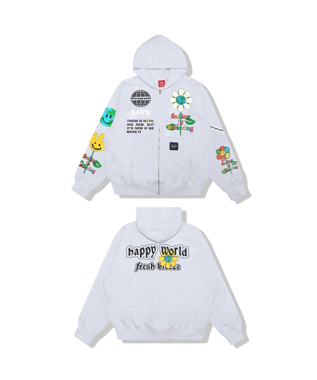 パラグラフ パーカー トップス 長袖 正規品 ◆Paragraph Say Happy Zip－up Hoodie◆ 有名 ブランド ジップパーカー  オーバーサ