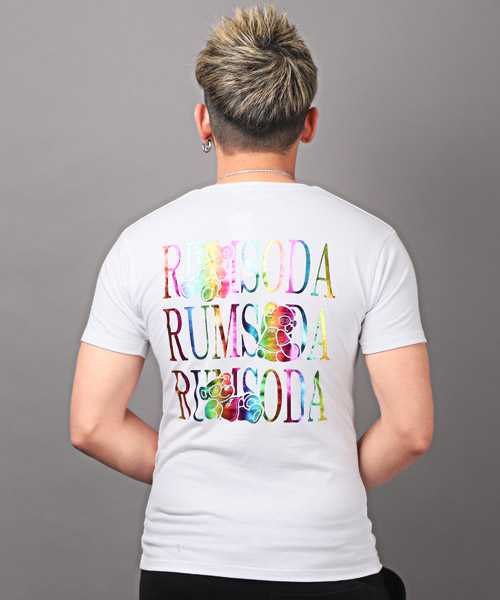 RUMSODA(ラムソーダ)レインボー箔プリント半袖Tシャツ/Tシャツ メンズ 半袖 ベア 箔プリント ロゴ レインボーカラー