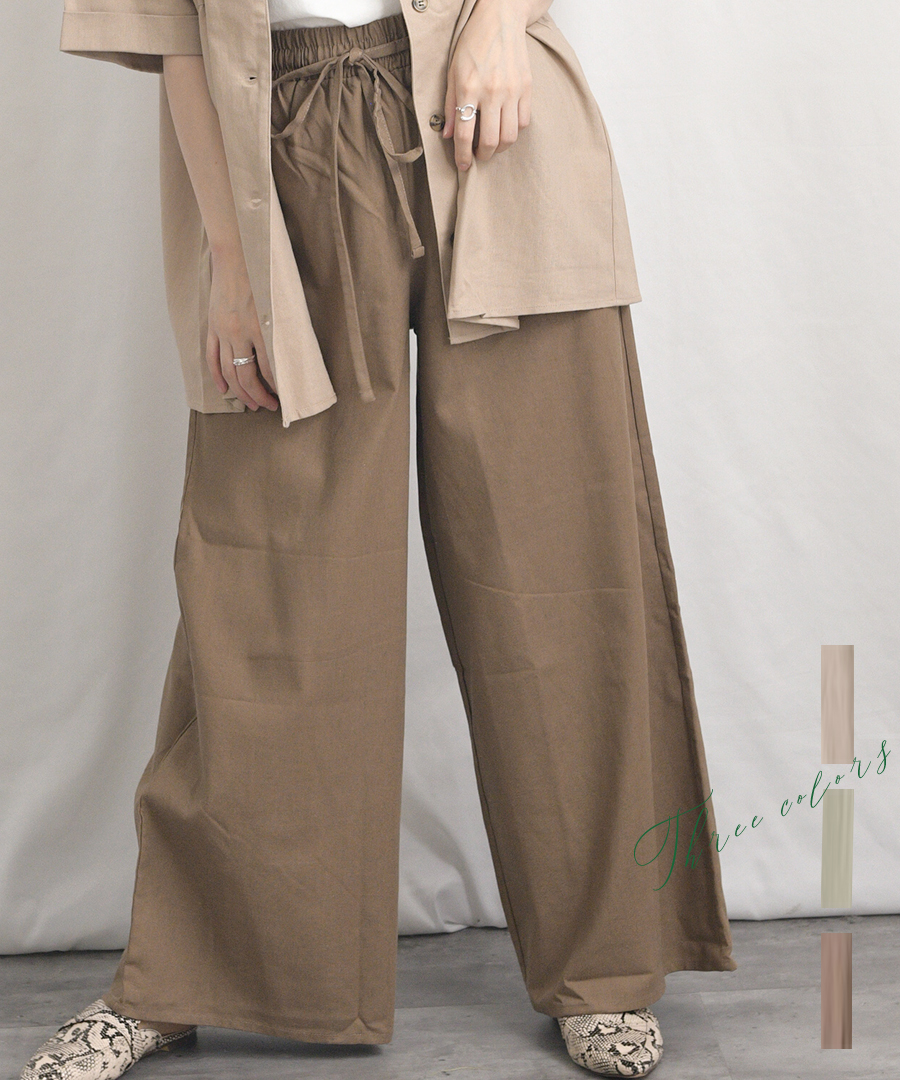 Cotton linen wide pants 22021　コットンリネンワイドパンツ　リネンパンツ　リネンワイドパンツ　ボトムス　イージーパンツ　 ウエストゴム