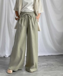 ARGO TOKYO(アルゴトウキョウ)/Cotton linen wide pants 22021　コットンリネンワイドパンツ　リネンパンツ　リネンワイドパンツ　ボトムス　イージーパンツ　ウエストゴム/グリーン