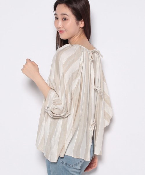 MICA&DEAL(マイカアンドディール)/gather multi stripe blouse/OFF WHITE
