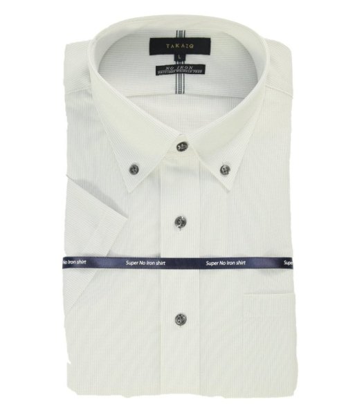 TAKA-Q(タカキュー)/ノーアイロンストレッチ スタンダードフィット ボタンダウン 半袖 ニット 半袖 シャツ メンズ ワイシャツ ビジネス ノーアイロン 形態安定 yシャツ 速乾/ライトグレー