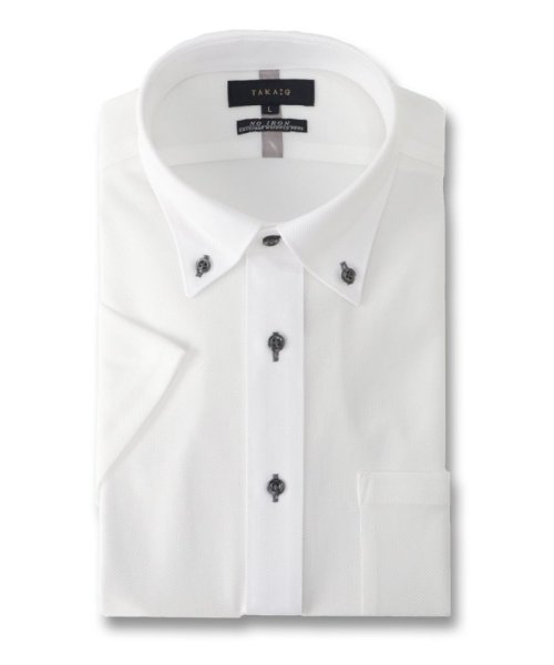 TAKA-Q(タカキュー)/クールアプリ/COOL APPLI スタンダードフィット ボタンダウン 半袖 ニット 半袖 シャツ メンズ ワイシャツ ビジネス ノーアイロン 形態安定 yシャ/ホワイト