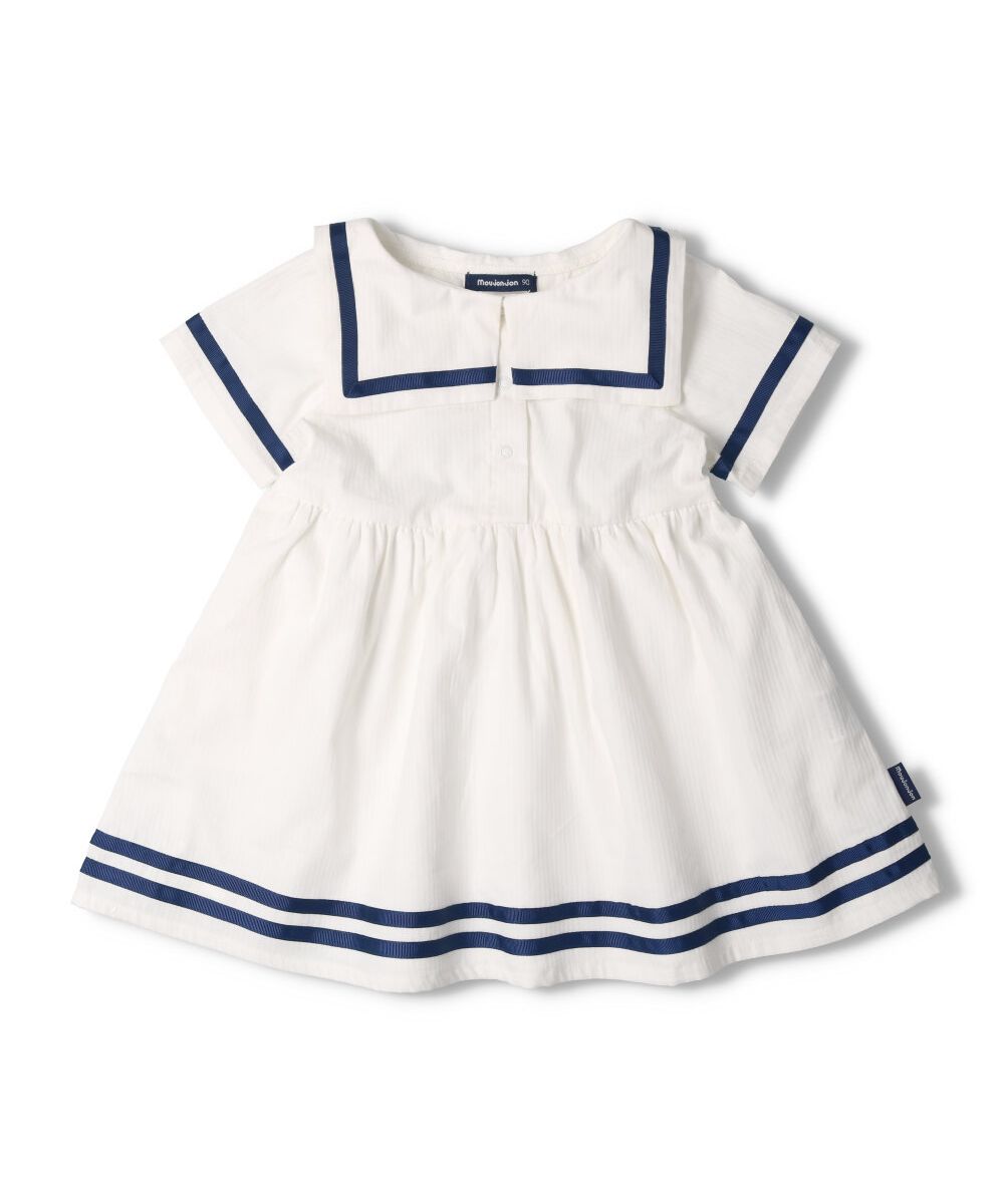 【子供服】 moujonjon (ムージョンジョン) セーラーカラー半袖ワンピース 90cm～140cm M36322