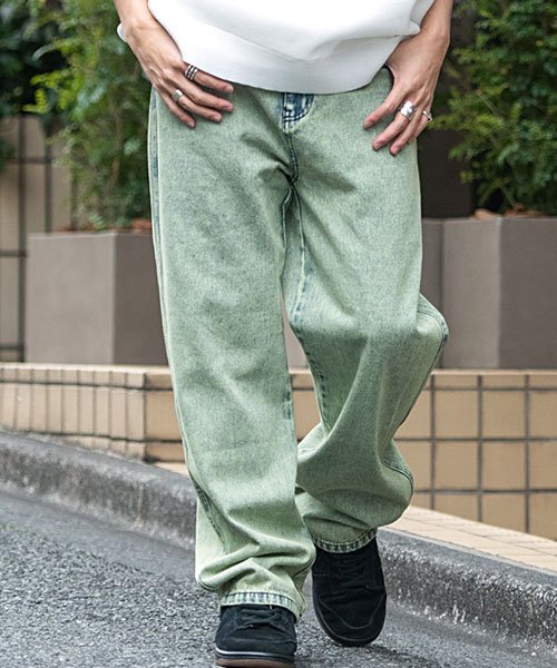 SB Select(エスビーセレクト)/MARENGO ワイドカラーデニムパンツ メンズ ブランド カジュアル ファッション ワイド  バギーパンツ 太め ゆったり 大きいサイズ カラー ジーンズ カ/イエロー