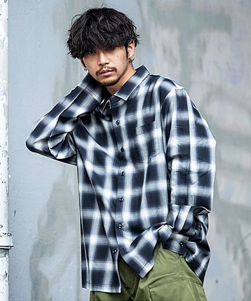 Cavaria ルーズシルエットオンブレチェックシャツ メンズ ブランド おしゃれ 大人 カジュアル ファッション 長袖 シャツ 大きいサイズ ビッグシルエット キャバリア Cavaria Magaseek