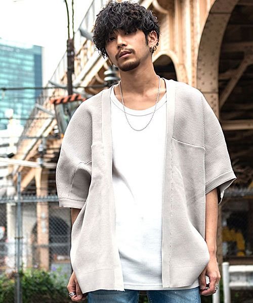 Cavaria 12gドルマンスリーブ半袖カーディガン カーディガン メンズ ブランド おしゃれ 大人 薄手 ニット 春 夏 大きいサイズ ビッグシルエット オ キャバリア Cavaria Magaseek