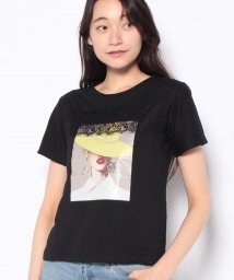 ホンキートンク(ホンキートンク)/レース＆転写プリント　Tシャツ/ブラック