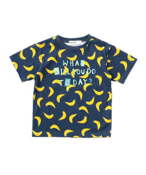 SLAP SLIP(スラップスリップ)/【 お揃い 】 レモン バナナ ロゴ サマー プリント Tシャツ (80~130/ネイビー系