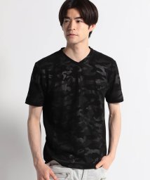 HIDEAWAYS NICOLE(ハイダウェイ ニコル)/カモフラ柄半袖VネックTシャツ/49ブラック