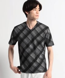 HIDEAWAYS NICOLE(ハイダウェイ ニコル)/ブリスタージャカード半袖VネックTシャツ/49ブラック