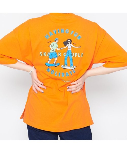 Spiritoso(スピリトーゾ)/スケーター刺繍Tシャツ/オレンジ