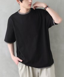 osharewalker(オシャレウォーカー)/『汗ジミ防止シンプル配色Tシャツ』/ブラック