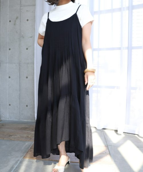 セール インド綿100 コットンボイル ピンタックキャミワンピース 裏地付き モーメントプラス Moment Magaseek