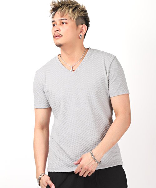 セール ふくれジグザグ柄vネック半袖tシャツ Tシャツ メンズ 半袖 Vネック ふくれ ジグザグ ラグスタイル Luxstyle Magaseek