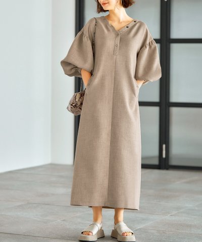 STYLE DELI／【LUXE】スナップ＆ギャザースリーブワンピース／504653032