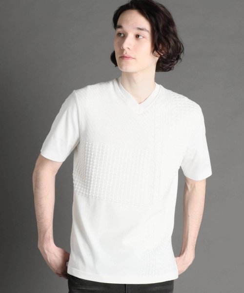 MONSIEUR NICOLE(ムッシュニコル)/パネルニットTシャツ/09ホワイト