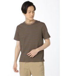 TAKA-Q(タカキュー)/【DRESS T－SHIRT】AIR SILKETE ボーダー柄 クルーネック 半袖 メンズ Tシャツ カットソー カジュアル インナー ビジネス ギフト プレ/キャメル