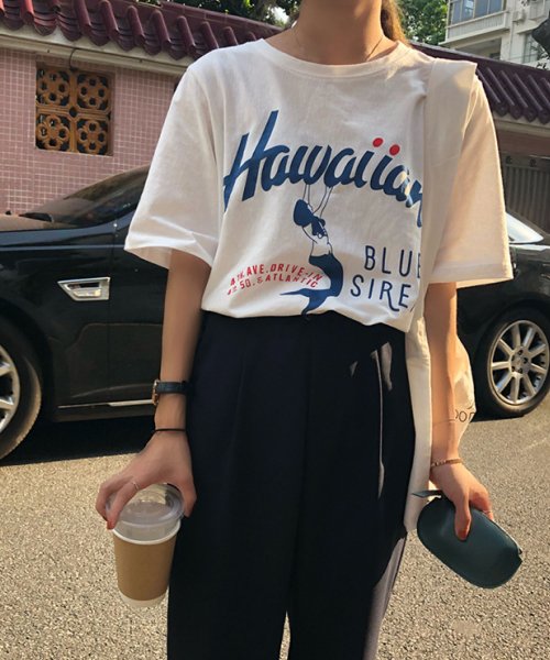 me Jane(ミージェーン)/HawaiianロゴプリントTシャツ/ﾎﾜｲﾄ