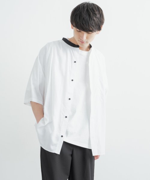 カジュアルシャツ 半袖 メンズ レディース バンドカラー スタンド クレリック オーバーサイズ ビッグシャツ リラックス ゆったり ルーズ 無地 きれいめ クー ロッキーモンロー Rocky Monroe Magaseek