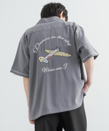 Rocky Monroe(ロッキーモンロー)/オープンカラーシャツ オーバーサイズ 開襟 半袖 メンズ レディース ボウリングシャツ ビッグシャツ リラックス ゆったり ルーズ ストレッチ 刺繍 カジュアル/チャコールグレー