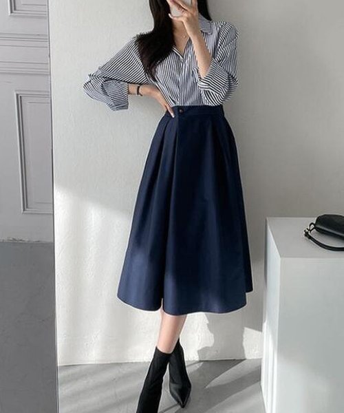セール ストライプ切り替えワンピース 韓国fashion 22春夏商品 ガーリードール Girly Doll Magaseek