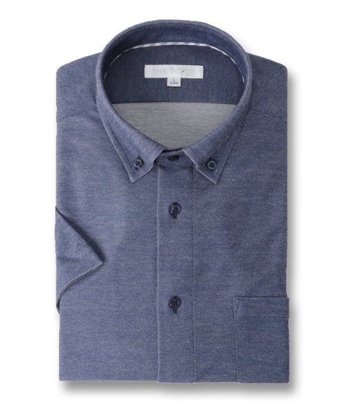 TAKA-Q(タカキュー)/アルティマ/ALTIMA スタンダードフィット ボタンダウン 半袖 ニット 半袖 シャツ メンズ ワイシャツ ビジネス ノーアイロン 形態安定 yシャツ 速乾/ブルー