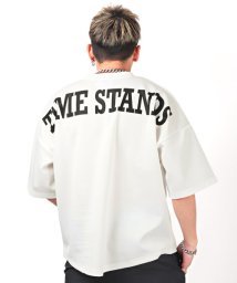 LUXSTYLE(ラグスタイル)/TPUポンチ切替バックプリント半袖ビッグTシャツ/Tシャツ メンズ 半袖 ポンチ バックプリント ロゴ/ホワイト