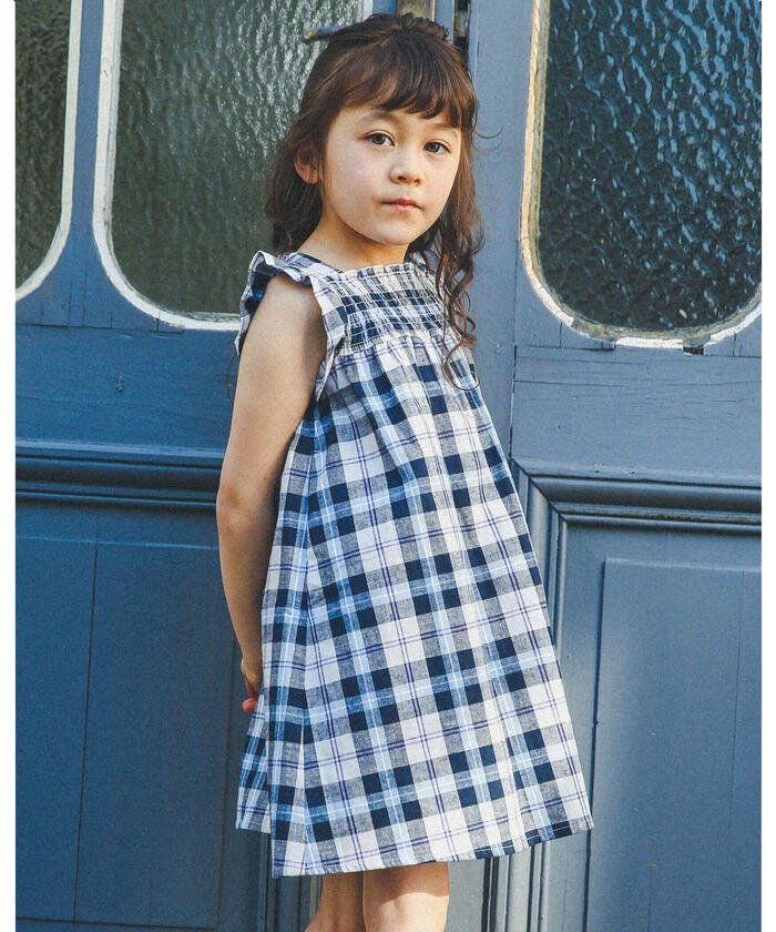 市場 べべ オフレース 女の子 80 Bebe ネイビーチェック ワンピース 子供服