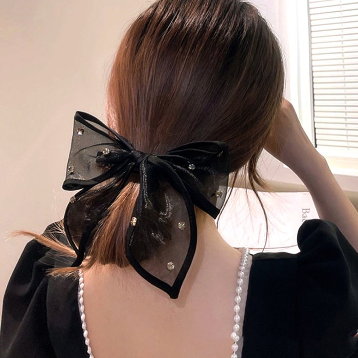V 116 パール入りシフォンリボンバレッタ パール ヘアアクセサリー ヘアアレンジ バレッタ まとめ髪 おしゃれ シフォン