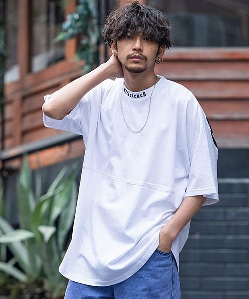 Cavaria 発泡バックプリントクルーネック半袖ビッグtシャツ メンズ ブランド おしゃれ 大人 ファッション 発泡プリント トップス クルーネック インナー キャバリア Cavaria Magaseek