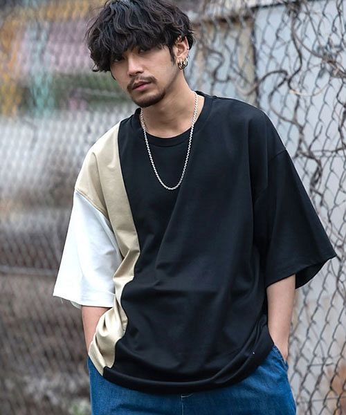 Cavaria ケミカル加工クルーネック半袖ロゴプリントtシャツ メンズ 半袖 ブランド 大人 カジュアル ファッション カットソー トップス カレッジロゴ ア キャバリア Cavaria Magaseek