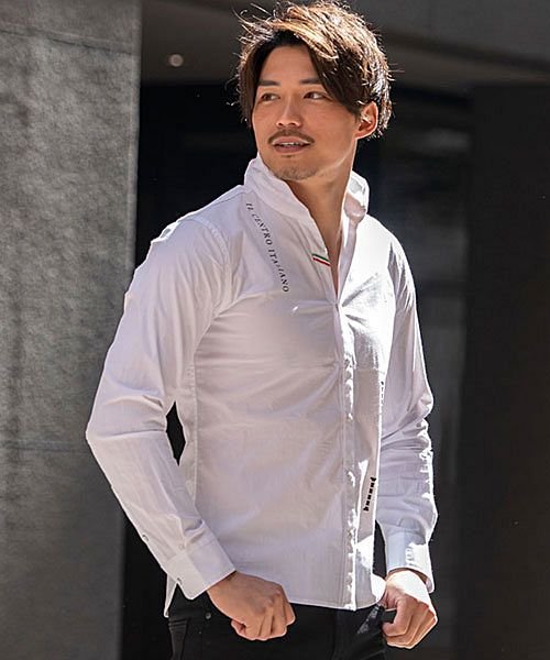 ヴィオラ Viola Viola メタリックプリント長袖ストレッチシャツ 長袖 長袖シャツ トップス カジュアルシャツ イタリアンカラー メンズ シンプル 細身 タイト ストレッチ Magaseek