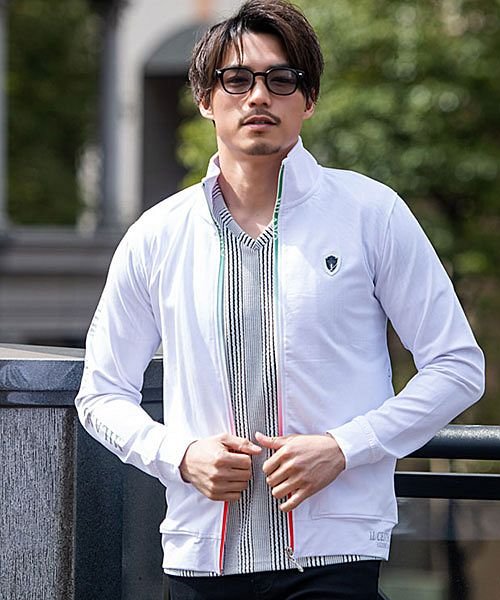 Viola メタリックプリント入り長袖フルジップストレッチジャケット メンズ 長袖 無地 ブルゾン ジャケット ジップアップ シンプル エンブレム ロゴ ゴルフ ヴィオラ Viola Magaseek
