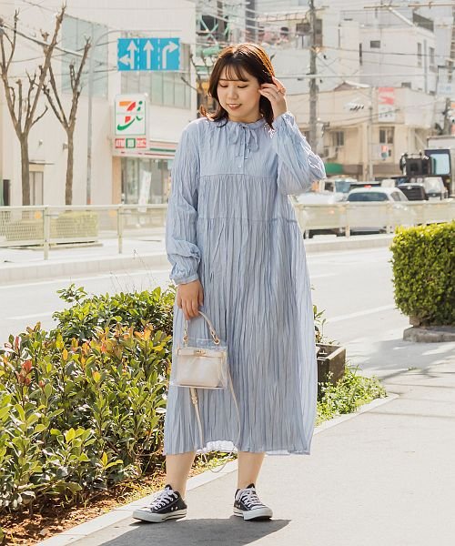 シワ加工長袖ワンピース クレット 大きいサイズ Clette Magaseek