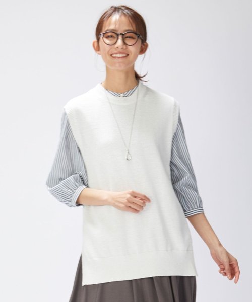 J.PRESS LADIES（LARGE SIZE）(J．プレス　レディス（大きいサイズ）)/【洗える】LICOテープ ニット ベスト/ホワイト系