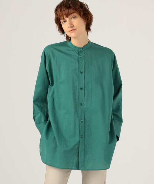 MACPHEE(MACPHEE)/コットンリネンシアー バンドカラーシャツ/55グリーン