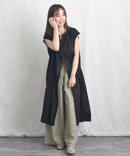 ARGO TOKYO(アルゴトウキョウ)/Color Cotton Shirt Sleeveless GatherOne－piece 2902402　カラーコットンシャツスリーブレスギャザーワンピース　/ブラック