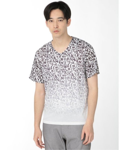 TAKA-Q(タカキュー)/転写グラデーション Vネック 半袖 メンズ Tシャツ カットソー カジュアル インナー ビジネス ギフト プレゼント/ホワイト