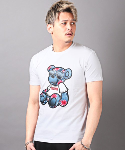 セール Rumsoda ラムソーダ アロハ柄ベアプリント半袖tシャツ Tシャツ メンズ 半袖 プリント ベア クマ ボタニカル柄 花柄 ラグスタイル Luxstyle Magaseek
