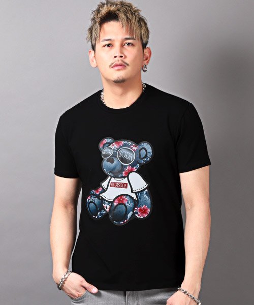 セール Rumsoda ラムソーダ アロハ柄ベアプリント半袖tシャツ Tシャツ メンズ 半袖 プリント ベア クマ ボタニカル柄 花柄 ラグスタイル Luxstyle Magaseek