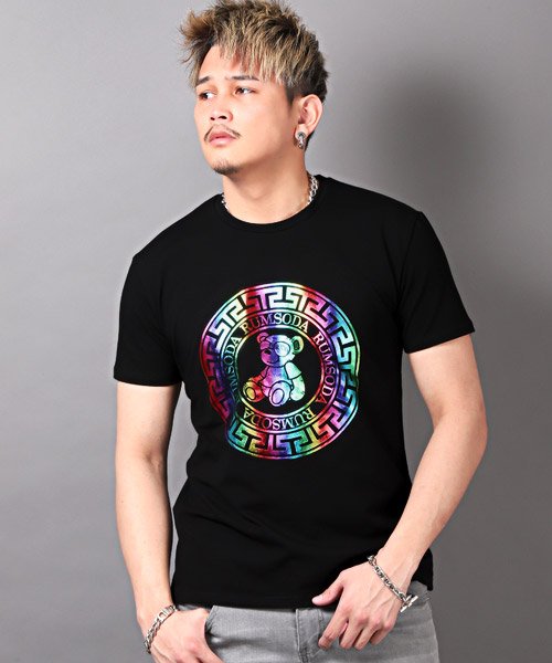 セール Rumsoda ラムソーダ レインボー箔プリントtシャツ Tシャツ メンズ 半袖 プリント ロゴ レインボー箔 ラグスタイル Luxstyle Magaseek