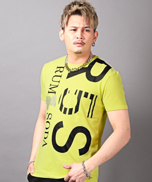 LUXSTYLE(ラグスタイル)/RUMSODA(ラムソーダ)ライトストーンTシャツ/Tシャツ メンズ 半袖 ロゴ プリント ラインストーン/イエロー