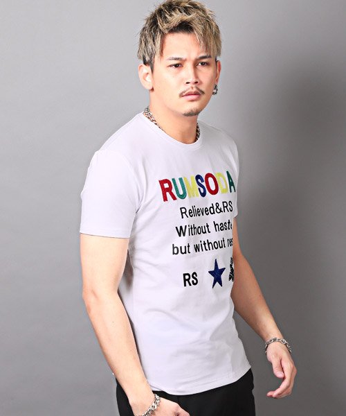 LUXSTYLE(ラグスタイル)/RUMSODA(ラムソーダ)チェーン刺繍Tシャツ/Tシャツ メンズ 半袖 チェーン刺繍 ロゴ カラフル クマ/ホワイト