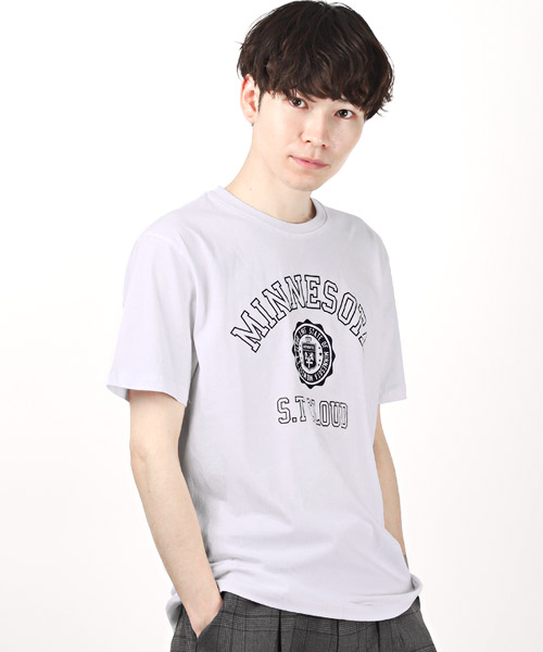 カレッジロゴプリントTシャツ/Tシャツ メンズ 半袖 ロゴ プリント カレッジロゴ