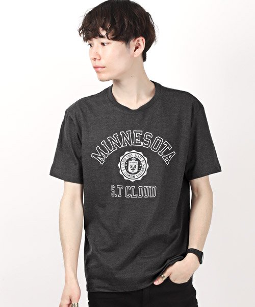 LUXSTYLE(ラグスタイル)/カレッジロゴプリントTシャツ/Tシャツ メンズ 半袖 ロゴ プリント カレッジロゴ/チャコールグレー