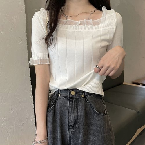 セール スクエアネック サマーニット レース付き ミニミニストア Miniministore Magaseek