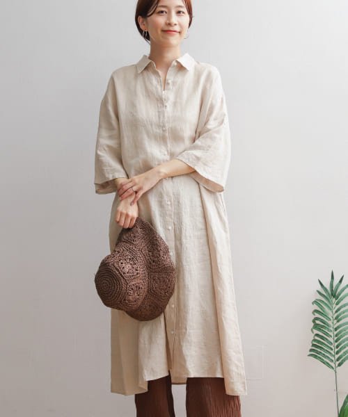 セール アーバンリサーチドアーズ Urban Research Doors Web 一部店舗限定 リネン半袖シャツワンピース Magaseek