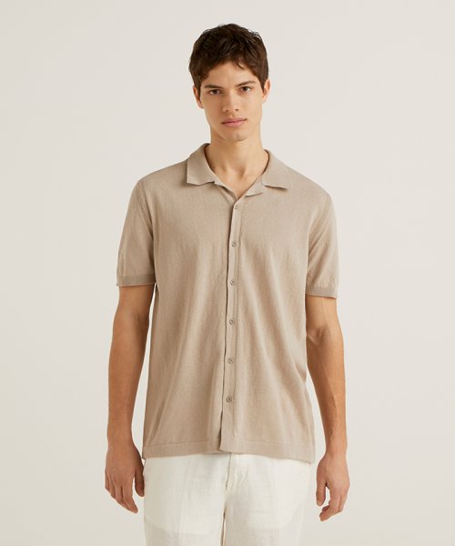 BENETTON (mens)(ベネトン（メンズ）)/オープンカラー半袖ニットシャツ/ベージュ