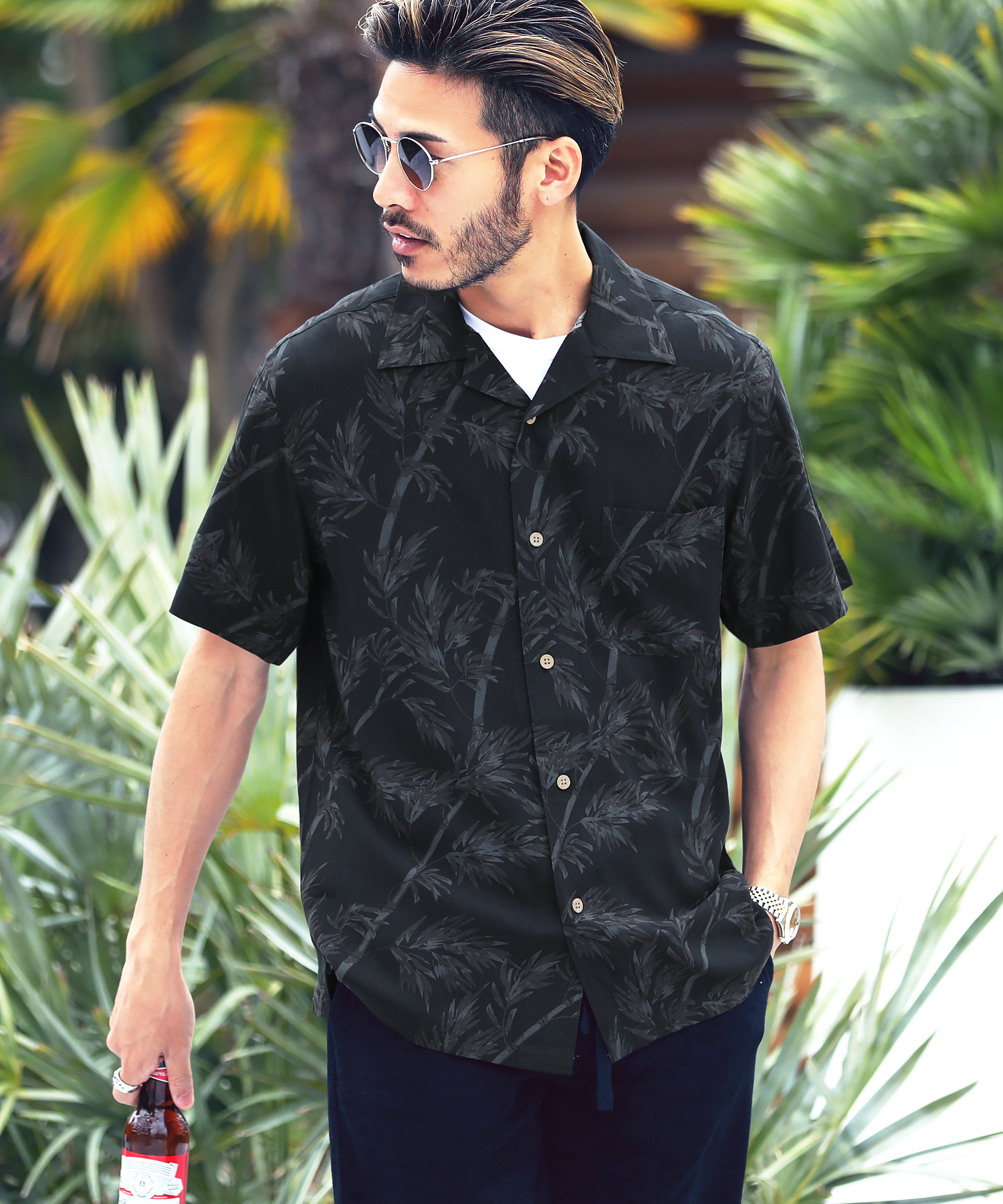 レーヨンアロハシャツ/ アロハ メンズ かりゆしウェア 半袖 開襟 柄 ハワイアン オープンカラー シャツ
